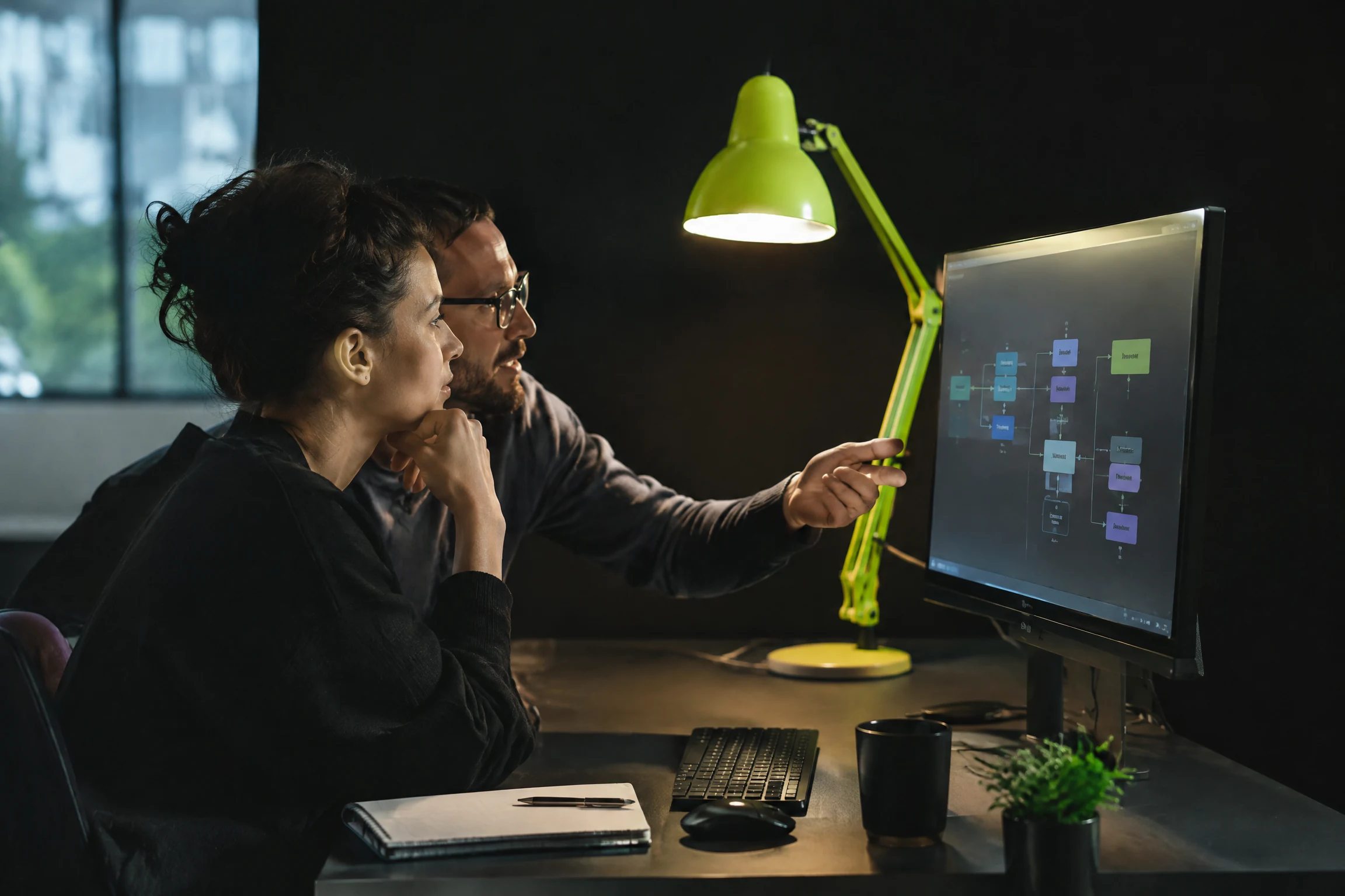 Developers reviewing a service diagram